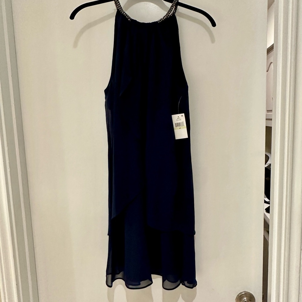 Elegant Navy Blue Halter Dress